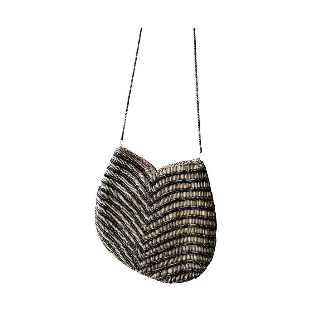 Vintage Hand-Beaded Chevron Evening Bag with chain strap, Art Deco style - Picture 4 of 10